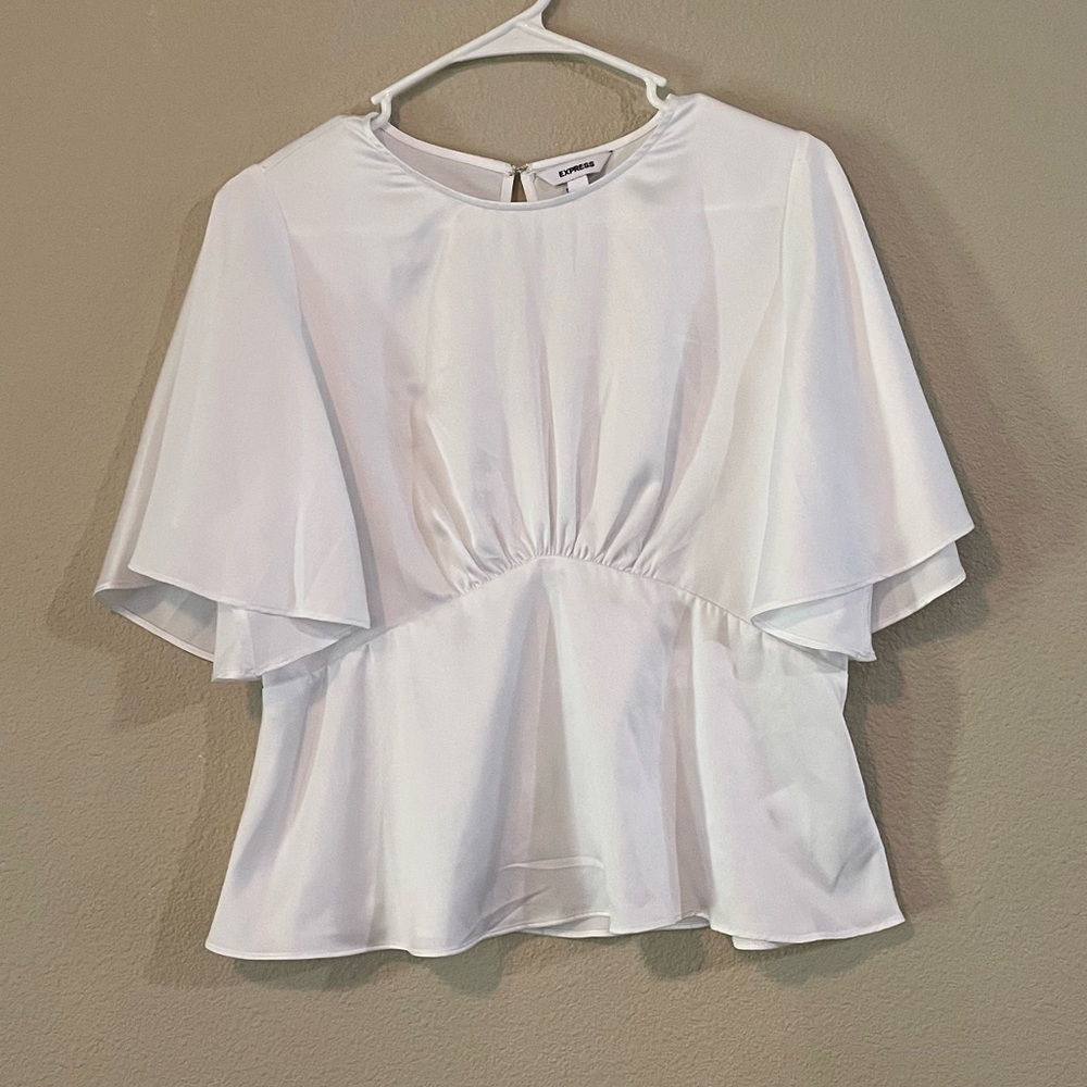 Express White Flutter Sleeve Peplum Blouse